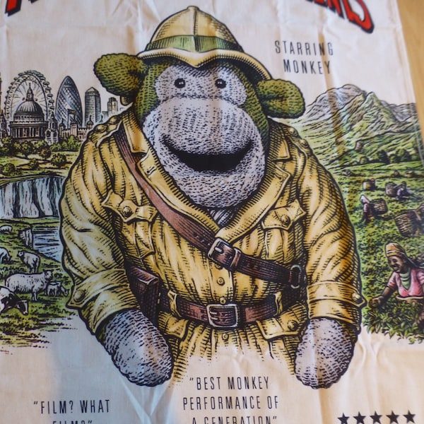 PG Tips Tea Most Famous Monkey Tea Towel - A Tale of Two Continents, Put the Kettle On Productions & RainForest Alliance Souvenir - Unused