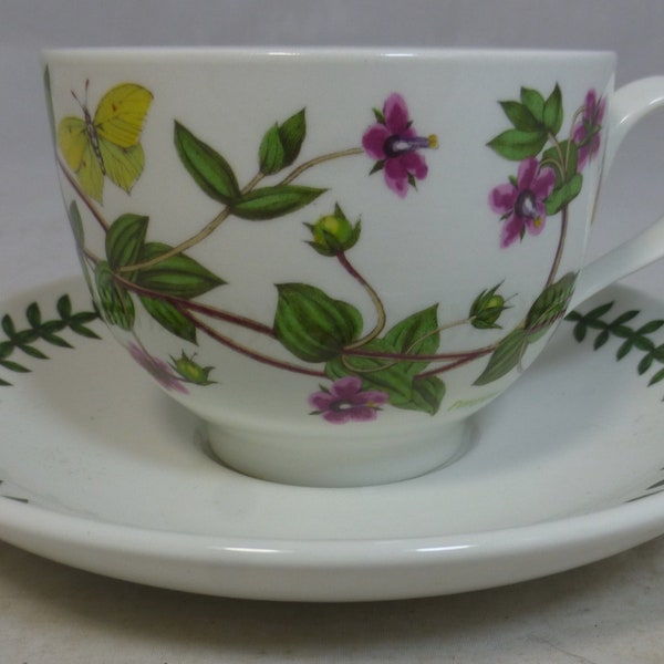 Vintage Portmeirion Botanic Garden Breakfast Teacup & Saucer Duo Pimpernel Anagallis Arvensis – Crest ID – Romantic Footed Traditional Cup