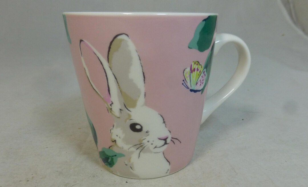 Cath Riley Teddy Rabbit Cath Kidston Bunny Rabbit & Butterfly Pastel Pink Stanley Porcelain Mug ...