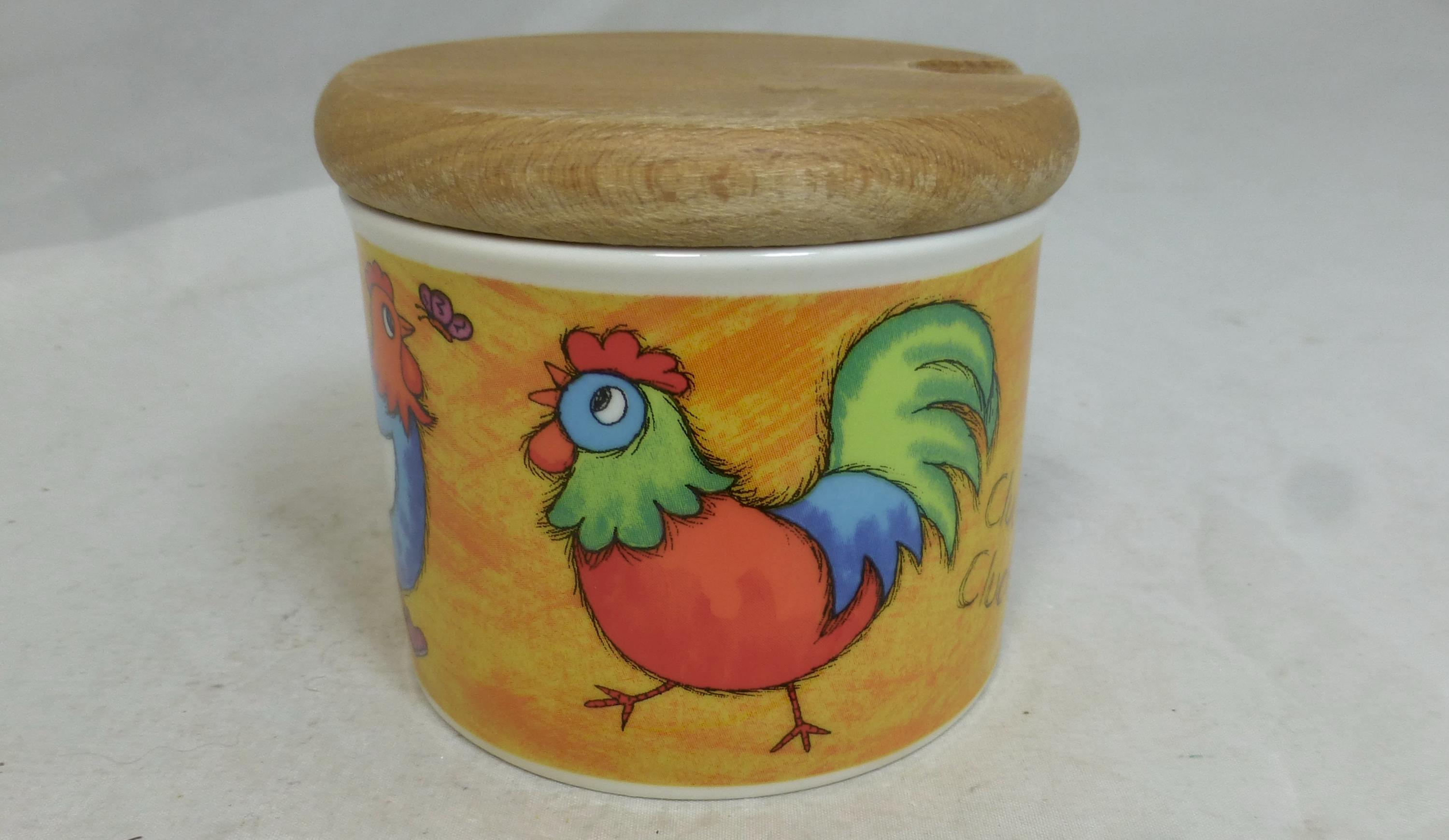 Dunoon Funky Farm Scottish Porcelain Canister Preserve Jar Wood