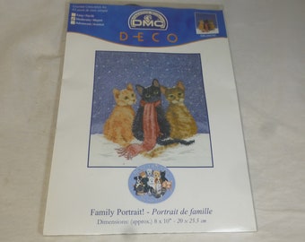 Vintage Cat Family Portrait DMC Deco Counted Cross Stitch Kit - Instructions & Materials inc - Best Friends Design by Sue Hall - 8 x 10 inch