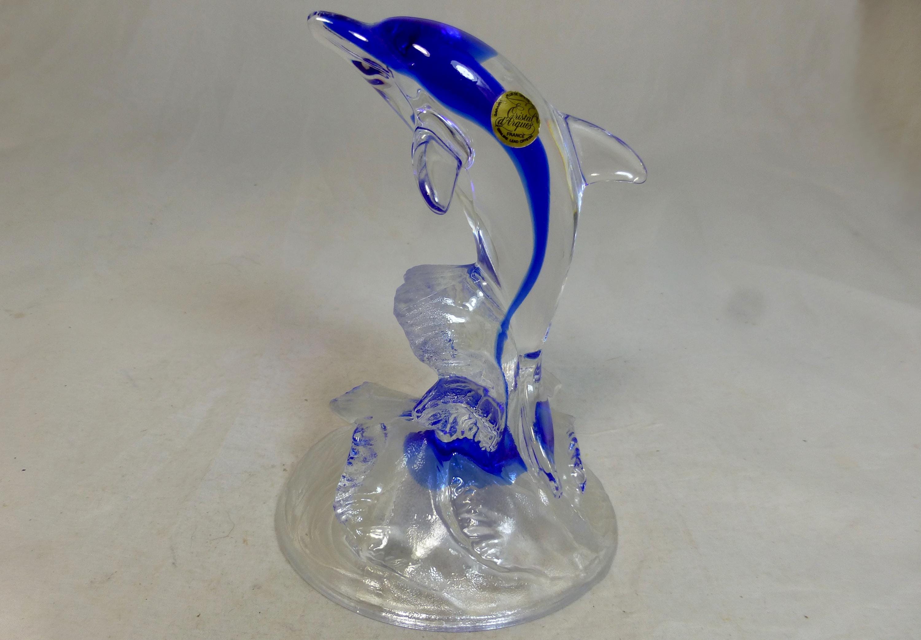 新品❣️美しい青CRYSTAL DARQUES DAUPHIN  Cristal D'arques Vintage French Clear & Cobalt Blue Lead Crystal