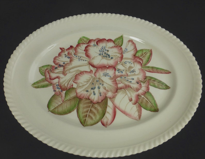 Johnson Brothers Pink Rhododendron Flower Vintage Large Oval Serving Plate Old Flower Prints 12 in English Floral China no 15542 image 5