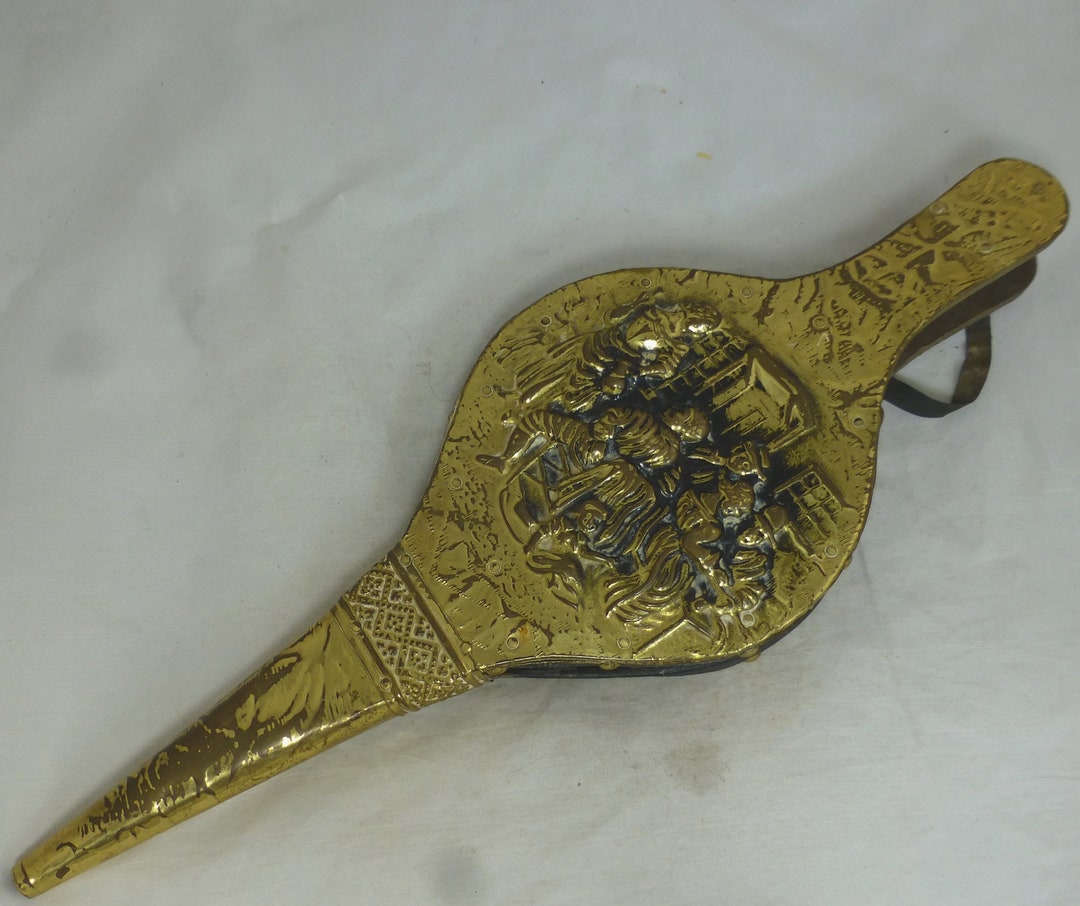 Vintage Brass Leather Wood Handmade Bellows Embossed Hammered Etsy UK