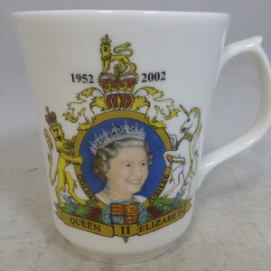 Vintage HM Queen Elizabeth II Golden Jubilee Commemorative Bone China Mug - 1952 to 2002 - Royal Souvenir Gift - Celebrating 50 years reign
