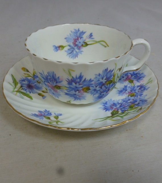 Vintage Adderley Blue Cornflower Floral Bone China Tea Cup and