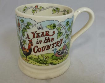 Emma Bridgewater, Año en el Campo, Pollos y Palomas, Matthew Rice, Taza de Porcelana de Media Pinta - Personalizada con el Año - Sin Usar, con Etiqueta