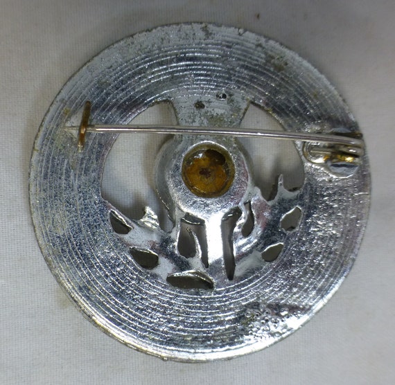 Vintage Scottish Thistle Plaid Round Silver Pewte… - image 4
