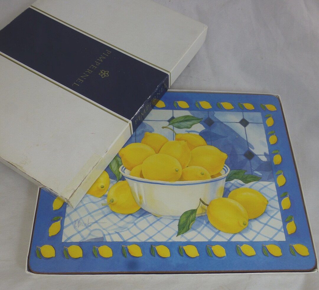 Pimpernel Vintage Boxed Set of 6 Large Rectangular Bowl of Lemons Still