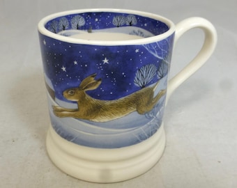 Taza de porcelana Emma Bridgewater "Liebre de Media Noche con Luna", de primera calidad, ¡40 años! - Diseño de Animales Invernales Nocturnos - Sin usar, con etiquetas