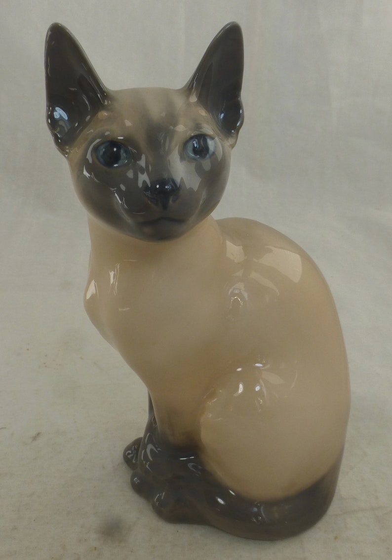 Vintage Large Royal Copenhagen of Denmark Siamese Cat Hand Painted Cream Grey Porcelain Figurine 3281 1st Quality 7.75in H Base Stamp image 2