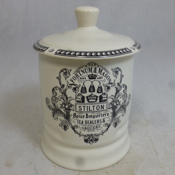 Fortnum & Mason Stilton Cheese Cream Black Porcelain Storage Canister / Jar Crock with Lid 5.75 in H – Piccadilly London - No Stilton inside