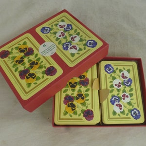 National Trust Colourful Pansy Flower Vintage Boxed Double Twin Deck Playing Card Set in Red Gift Box - Floral Design by Jane Reynolds - VGC