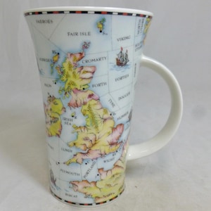 Dunoon Shipping Forecast & Grand Tall Tall Latte Glencoe en porcelaine tendre à l'échelle du beaufort – Jane Goodwin Design – Carte de la Grande-Bretagne - Angleterre
