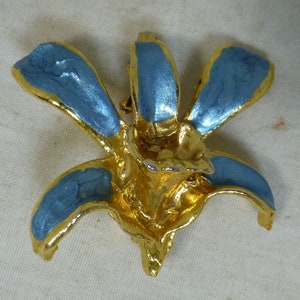 Vintage Orchid Gold 24 Karat with Blue Enamel Flower Pendant & Pin Brooch – Genuine Gold Plated Orchid Flower - RISIS Singapore Jewellery