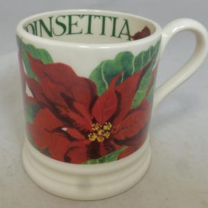 Emma Bridgewater Red Poinsettia Floral First Quality Half Pint Mug - Hand Decorated Flowers – Butterfly stamp - England - Unused with Labels