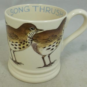 Vintage Rare Early Emma Bridgewater Song Thrush Bird Half Pint Mug – Hand Decorated Garden Birds – Goldfinch Bridge Stamp 2000 – England
