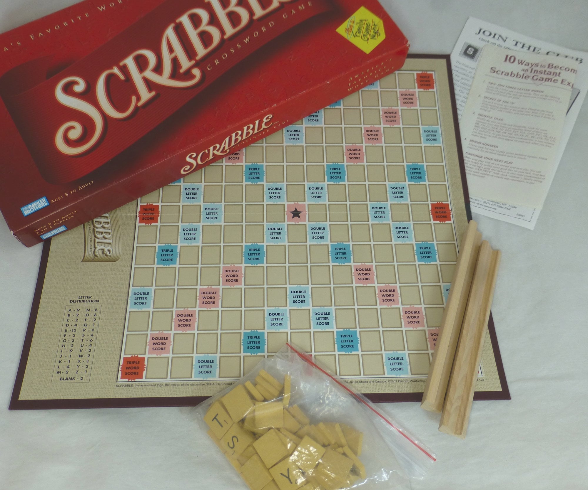 Vintage American Scrabble Hasbro Games 1999 Vintage Board Game in Red Box - Wood Tiles & Racks - Rules on Lid - Complete Set - Fab Condition