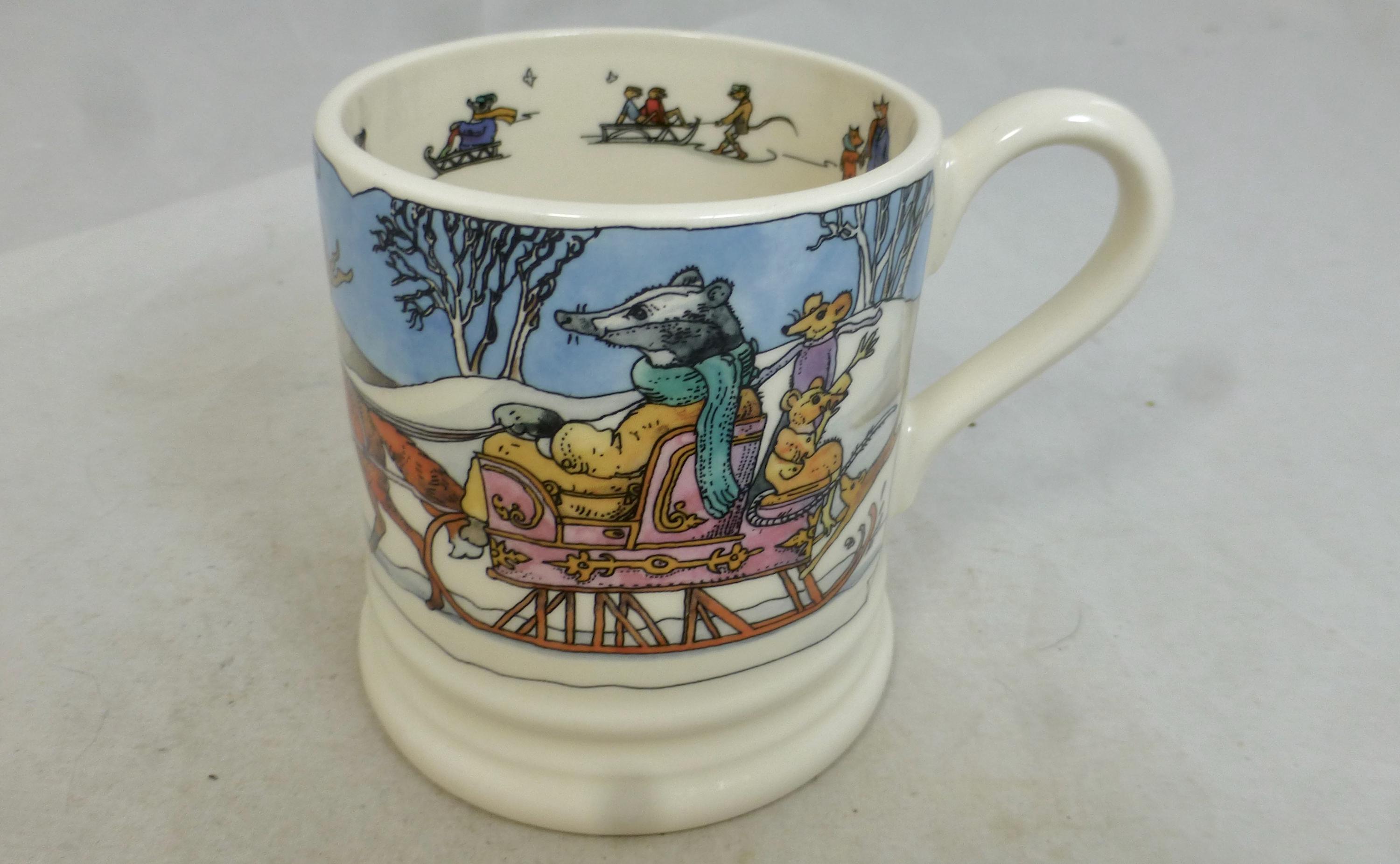 Emma Bridgewater Badger on Sleigh Winter Scene With Foxes in Snow