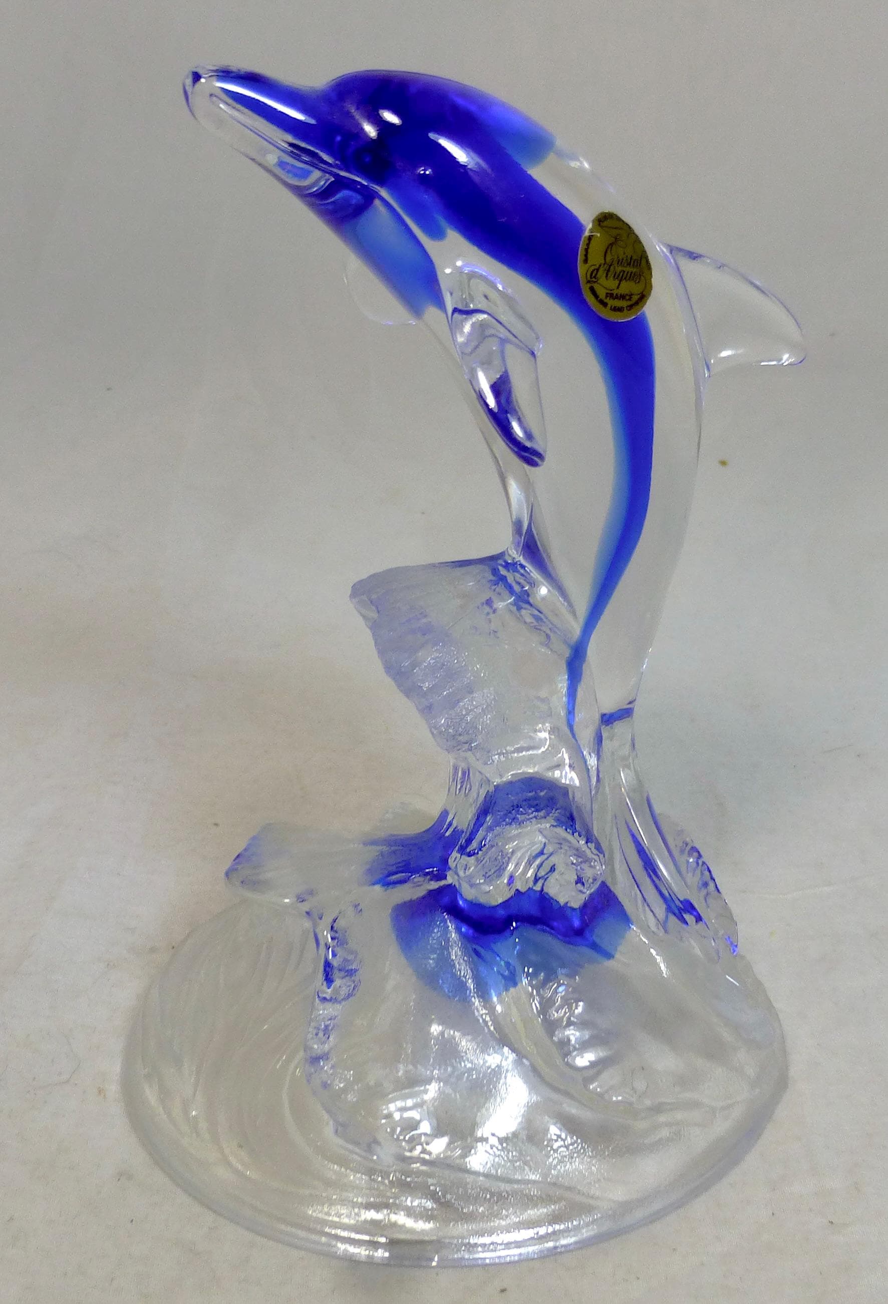 新品❣️美しい青CRYSTAL DARQUES DAUPHIN  Cristal D'arques Vintage French Clear & Cobalt Blue Lead Crystal