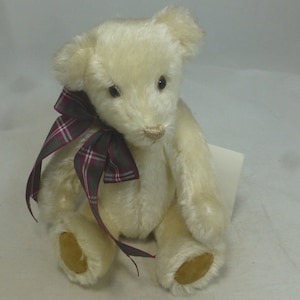 Vintage Westmead-knuffels mohair handgemaakte verzamelbare teddybeer 8,75 inch - tartan lint, labels, geboorteakte - Godshill, Isle of Wight