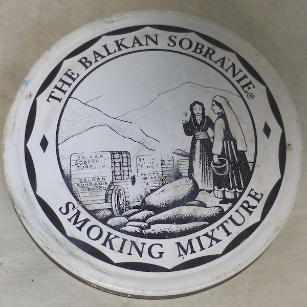 The Balkan Sobranie Smoking Mixture Pipe Tobacco Tin with Lid - Round Tin Pipe Tobacco - 4 in D - Sobranie of London Collectible Tobacciana