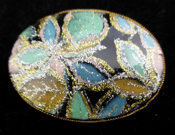 Vintage Brooch with Glittery Black, Pastel Blue a… - image 1