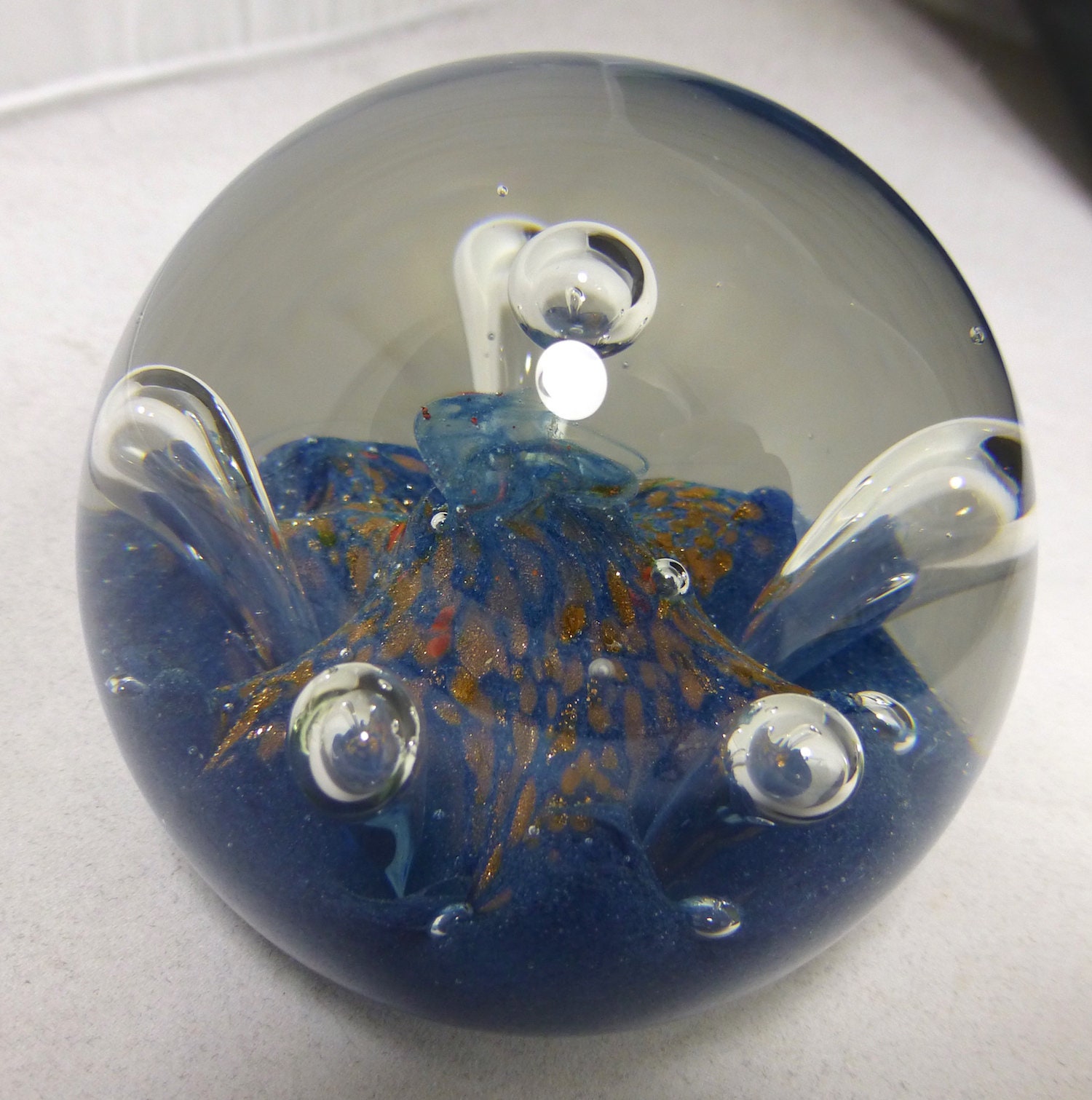 Presse-papiers En Verre Caithness Scotland – Summit – Colin Terris – Bleu Cobalt – Vintage