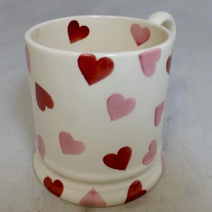 Vintage Emma Bridgewater Spongeware Half Pint Tankard Mug - Hand Decorated Pink & Red Love Valentine Heart - Staffordshire England
