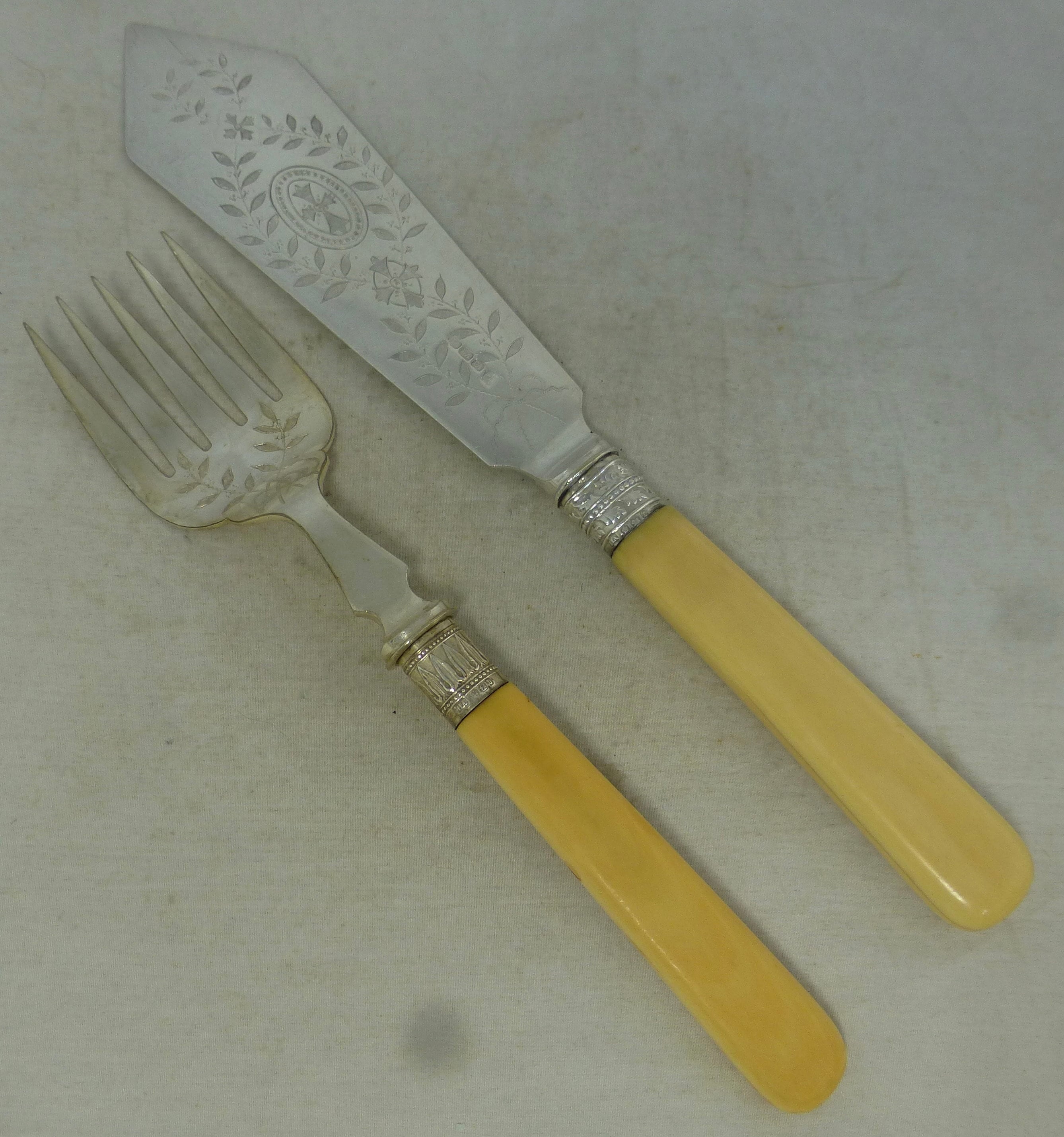 Antique Atkin Bros Silver Plate Knife & Fork Serving Set With