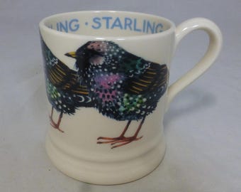 Emma Bridgewater Starling Bird Half Pint Becher - Hand dekoriertes Spongeware Gartenvogel Design - Woodlouse Stamp - England - Unbenutzt mit Etiketten