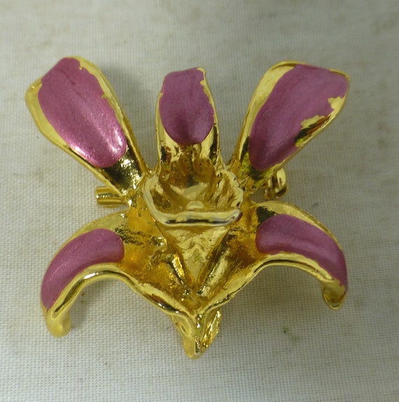 Vintage Orchid Gold 24 Karat with Pink Enamel Flo… - image 5