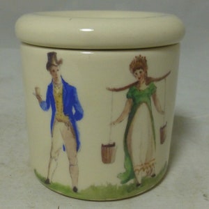 Rare Fortnum & Mason Milkmaid Dandy English Blue Stilton Cheese Porcelain Storage Canister / Jar Crock and Lid 3.25 in H Stilton not inc image 1