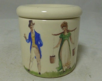 Fortnum & Mason Milkmaid Dandy English Blue Stilton Cheese Porcelain Empty Storage Canister / Jar Crock and Lid - 3.25 inch H - F M Souvenir