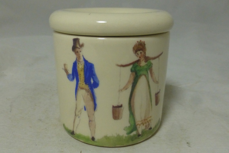 Rare Fortnum & Mason Milkmaid Dandy English Blue Stilton Cheese Porcelain Storage Canister / Jar Crock and Lid 3.25 in H Stilton not inc image 1