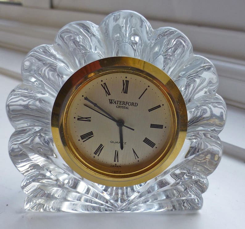 Waterford Nocturne Lead Crystal Shell Mantel Desk Clock Etched Base Replacement Casing Insert Not Working