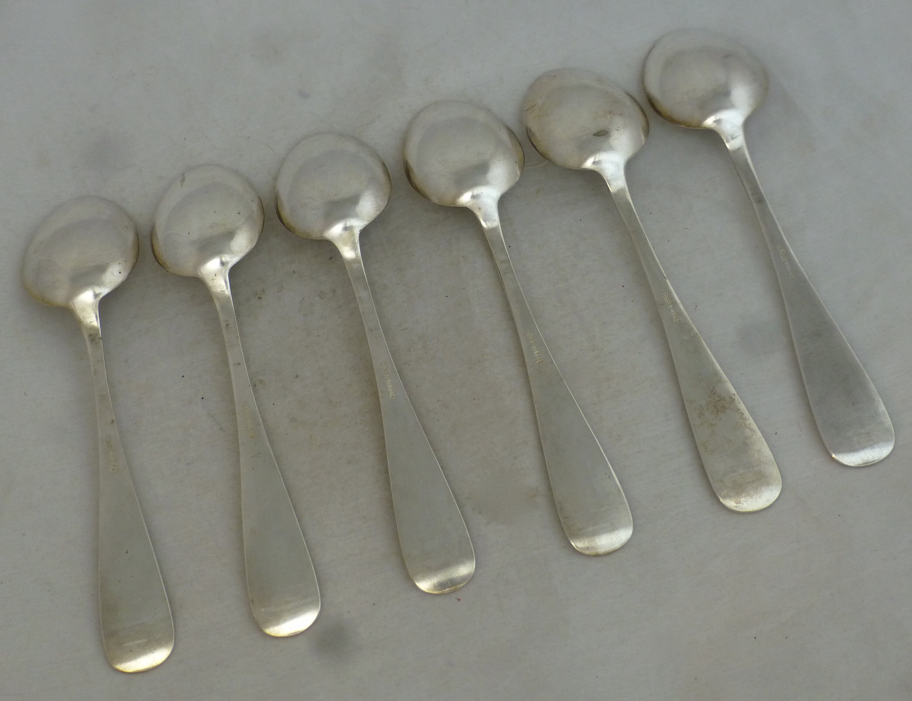 Vintage Norwegian Silver Plate Set of 6 Large Serving Spoons 8 in