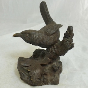 Vintage Michael Tandy High Quality Cold Cast Bronze Resin Bird on Branch Figurine - Original Design & Signed – 5.5 in H – Bird Art Sculpture