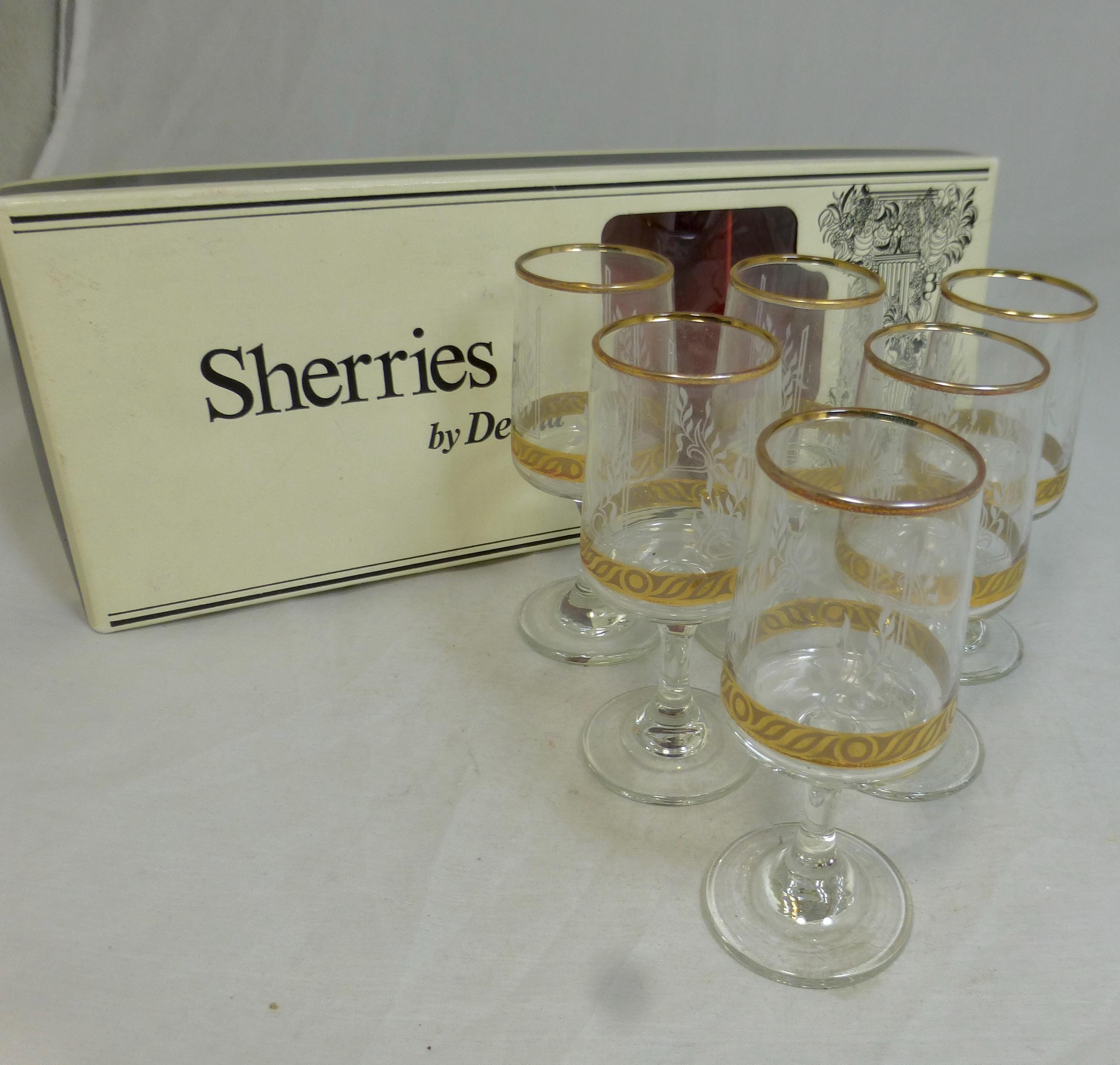 Lot De 6 Verres à Sherry Vintage – Motif Damier Or Et Noir (Rétro)