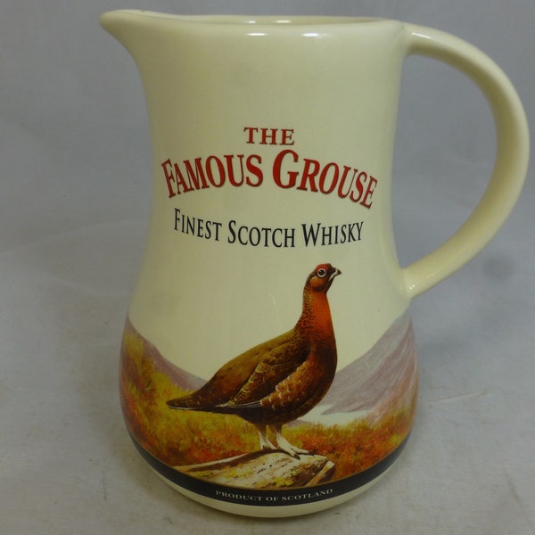 Vintage The Famous Grouse Finest Scotch Whisky Bar 1 litre Jug / Pitcher by Castle Ceramics - 6.75 in H - Retro Barware - Big Pub Water Jug