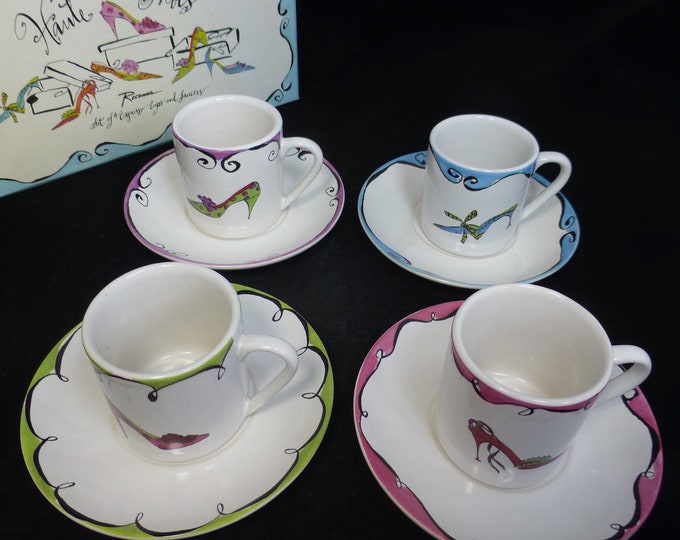 Rosanna Haute Shoes Boxed Gift Set of 4 Espresso Coffee Can Cups and