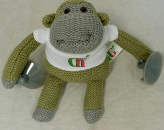 Brand New PG Tips Tea Small 4.5 inch Knitted Monkey Chimp Beanie Plush Toy & Suction Cups - Most Famous Little Monk Man Gift - Pristine Cond