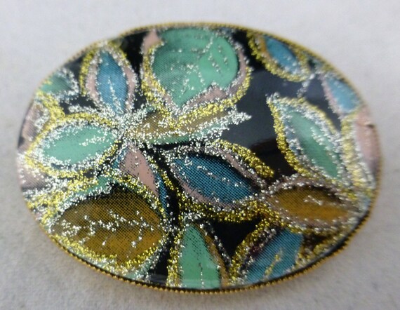 Vintage Brooch with Glittery Black, Pastel Blue a… - image 5