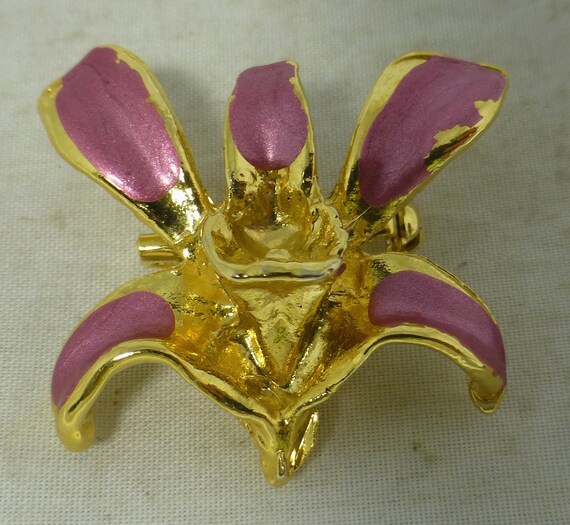 Vintage Orchid Gold 24 Karat with Pink Enamel Flo… - image 3