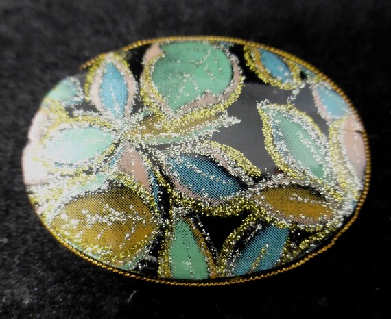 Vintage Brooch with Glittery Black, Pastel Blue a… - image 3