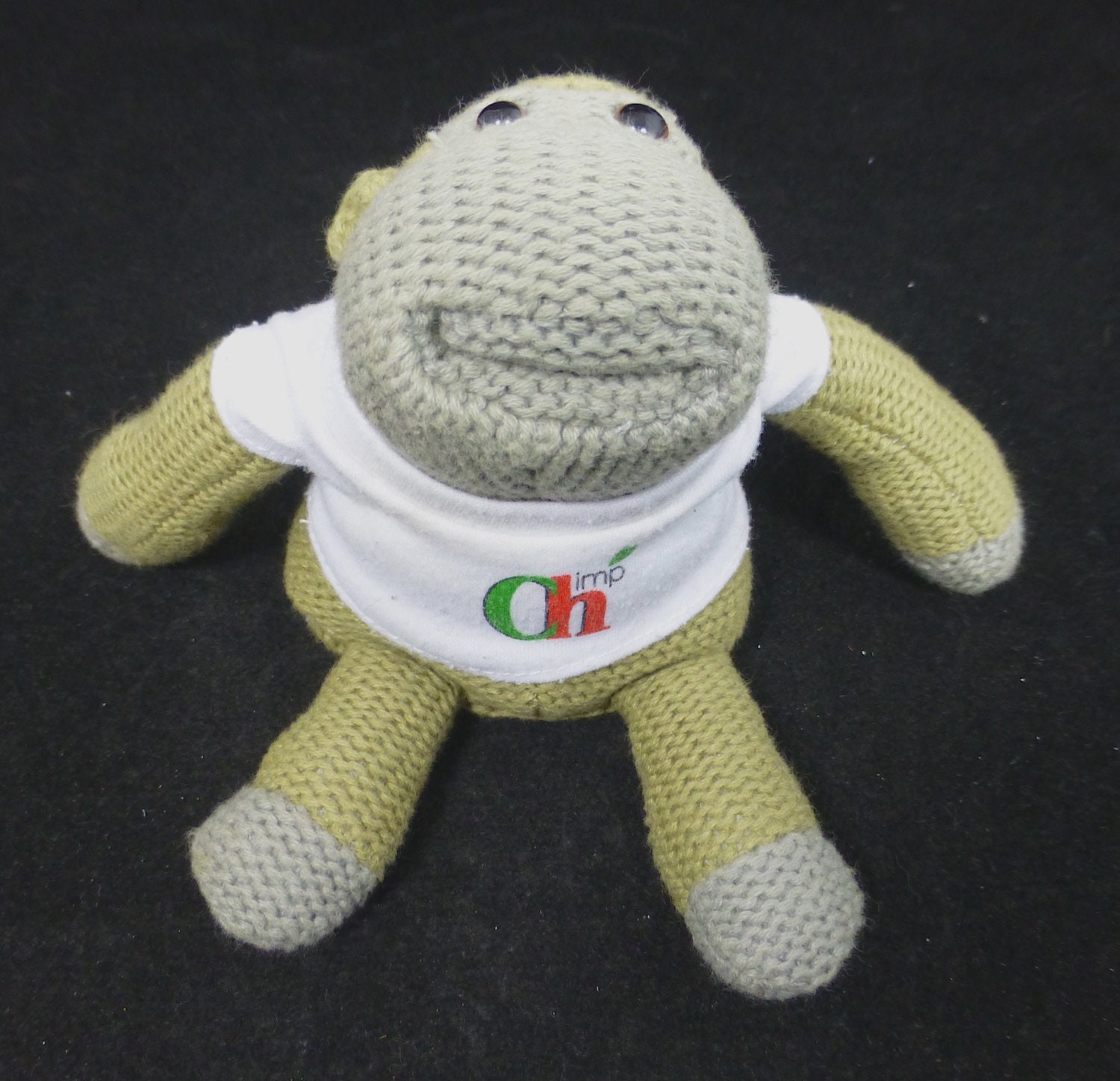 PASTEL COLOUR HAND KNITTED PG TIPS MONKEY/CHIMP CHUNKY JUMPER AND BOOTS.