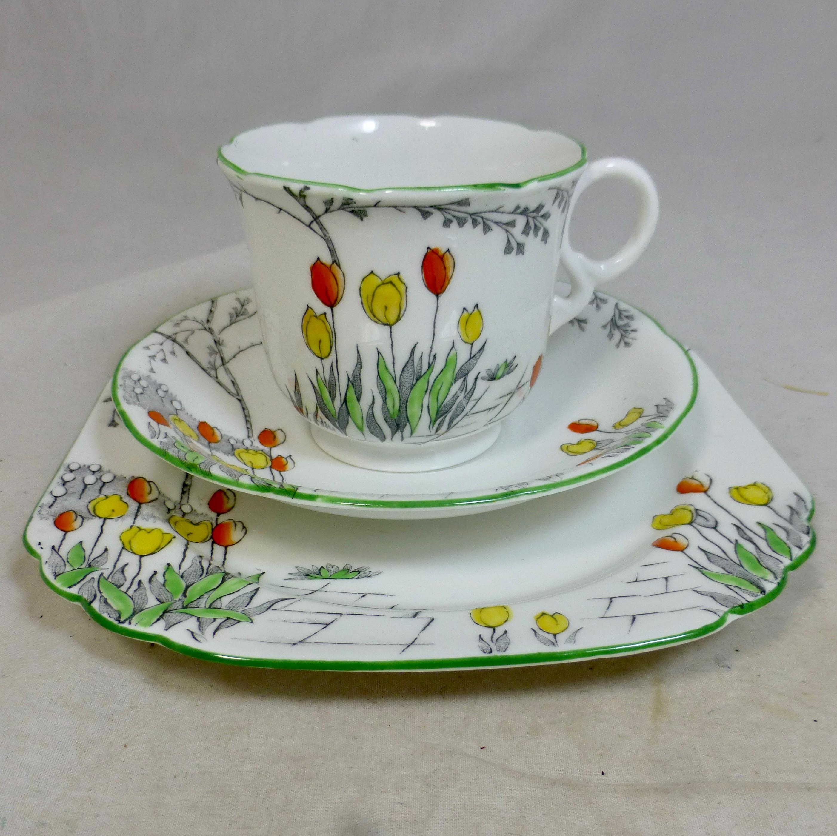 Art Deco Heathcote China English Bone China Tea Set Trio Hand