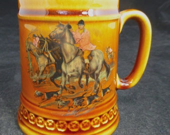 Kubek z brązową porcelaną Lord Nelson Pottery Horse and Hounds Fox Hunting Scene, z kuflem melasy, z kuflem o pojemności pół pinty - Anglia - Barware Mantique Gift