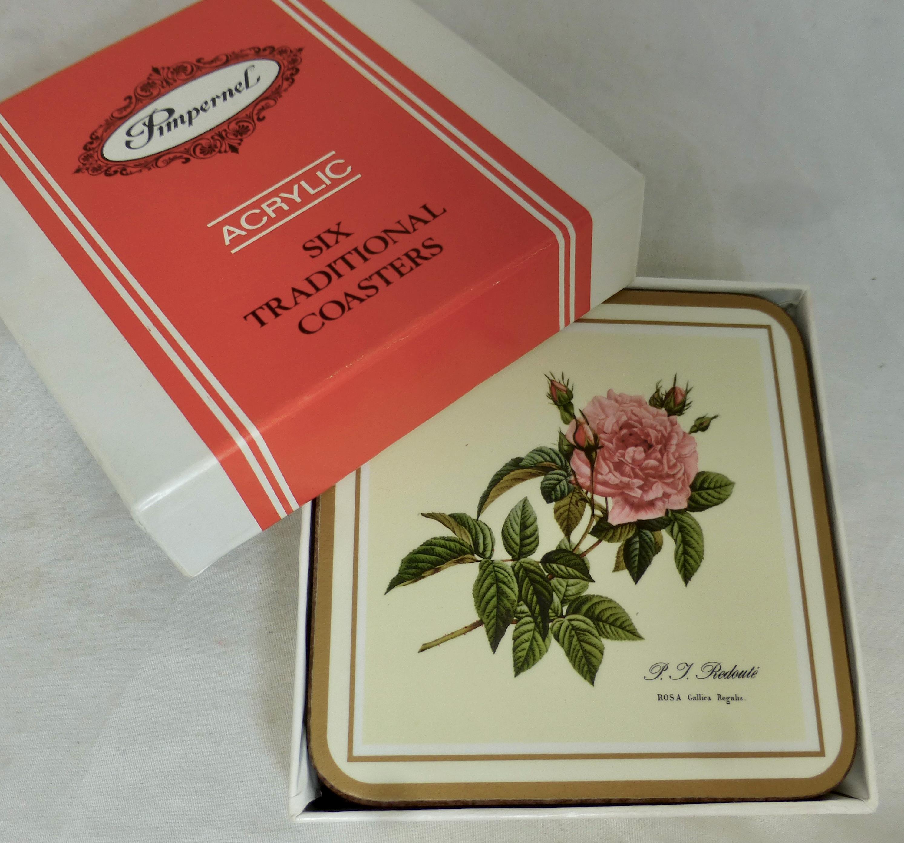 Vintage Pimpernel Set of 6 P J Redouté Rose Flower Painting Cork 