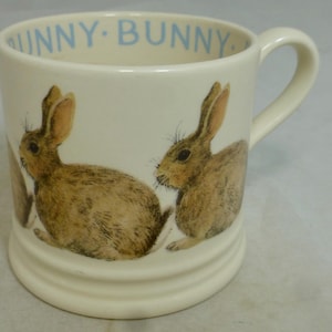 Vintage Rare Emma Bridgewater Baby Animals Bunny Rabbit Kits Spongeware Quarter Pint Mug – Decorated by Hand – Bridge Stamp 2002 - England